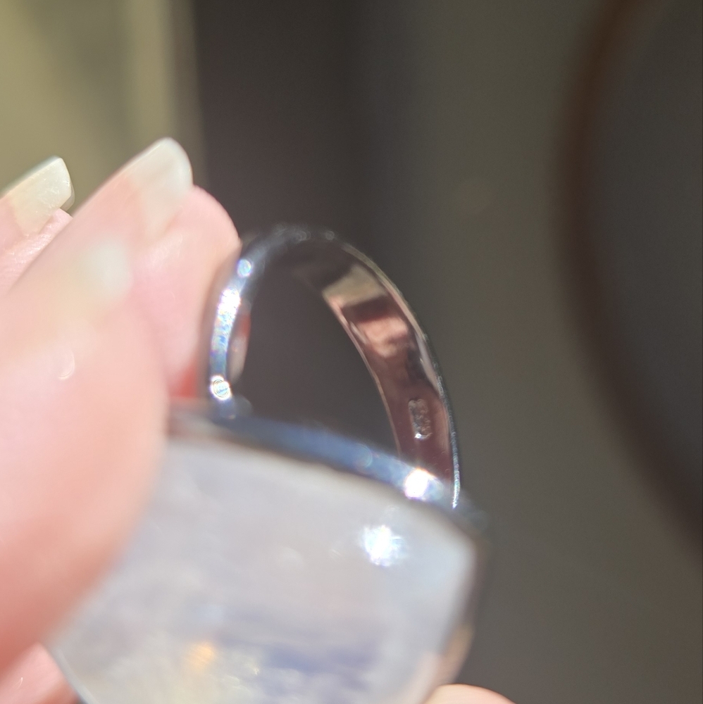 Moonstone Natural HUGE 24k Sterling & Rhodium Ring Sz8 - Picture 8 of 8